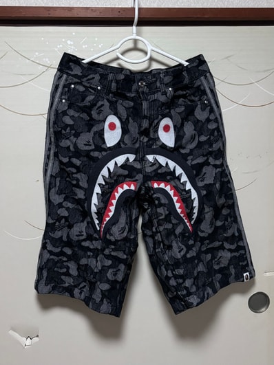 A BATHING APE x adidas Camo Jacquard Shark Denim Jorts "Black"