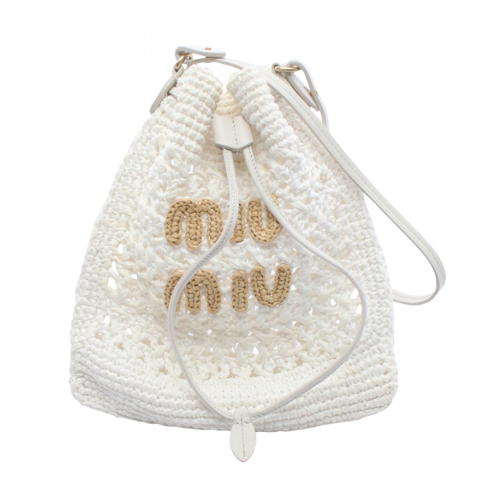 ミュウ ミュウ Miu Miu ミニバケットバッグ ハンドバッグ バッグ レザー ウーブンファブリック レディース ホワイト系 / ブラウン系 5ND016 【中古】