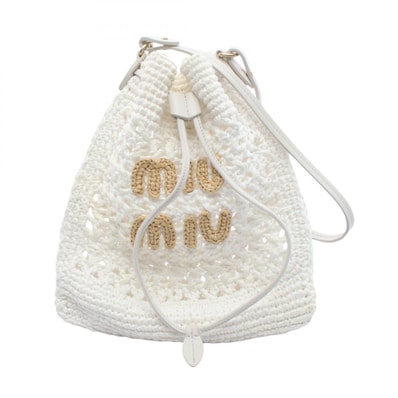 ミュウ ミュウ Miu Miu ミニバケットバッグ ハンドバッグ バッグ レザー ウーブンファブリック レディース ホワイト系 / ブラウン系 5ND016 【中古】