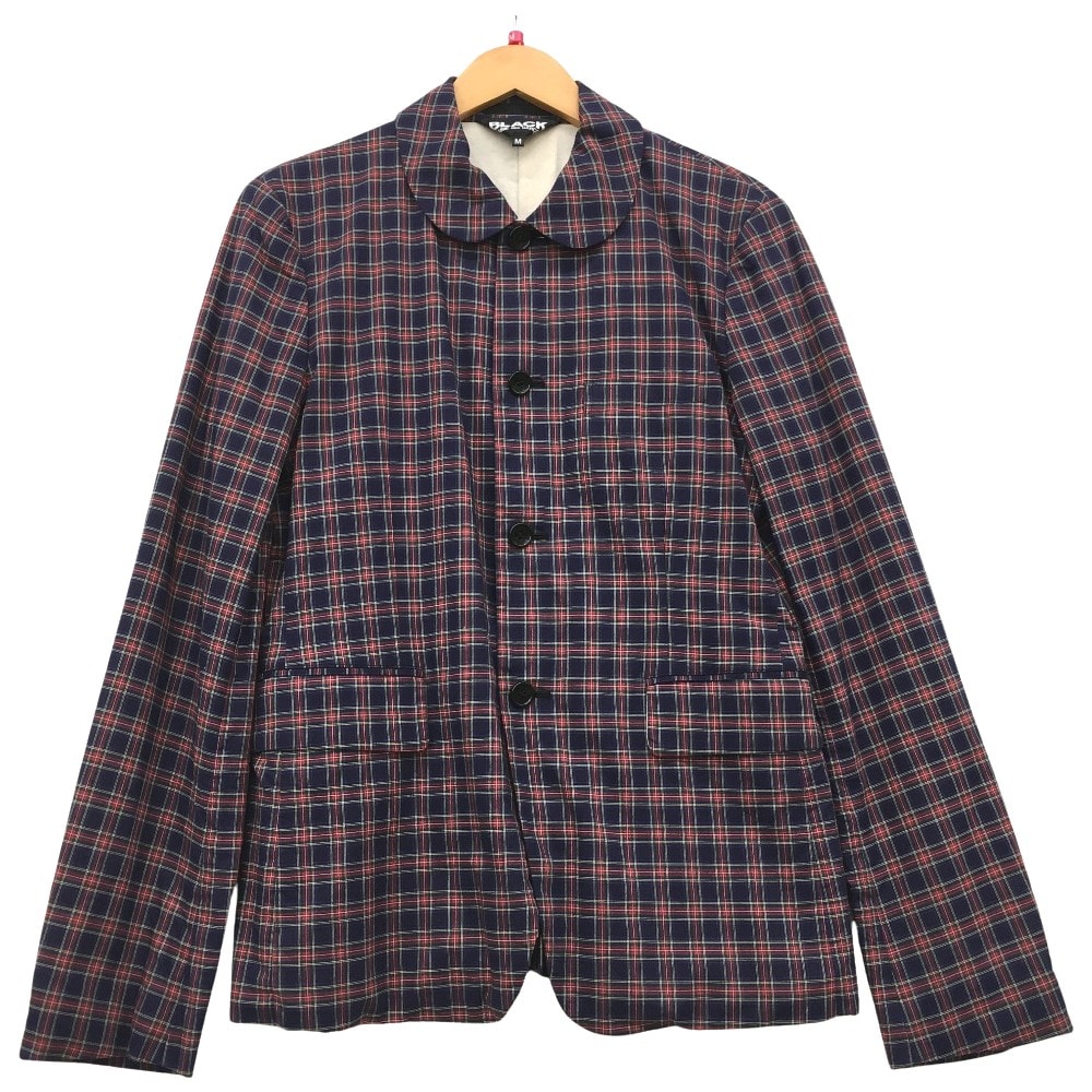 COMME des GARCONS コムデギャルソン ブラックコムデギャルソン 丸襟テーラードジャケット チェック AD2018 M 1C-J020 ネイビー