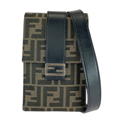 美品 FENDI フェンディ ズッカ ブラウン シルバー金具 キャンバス レザー/ ショルダーバッグ ポシェット 506736 【中古】