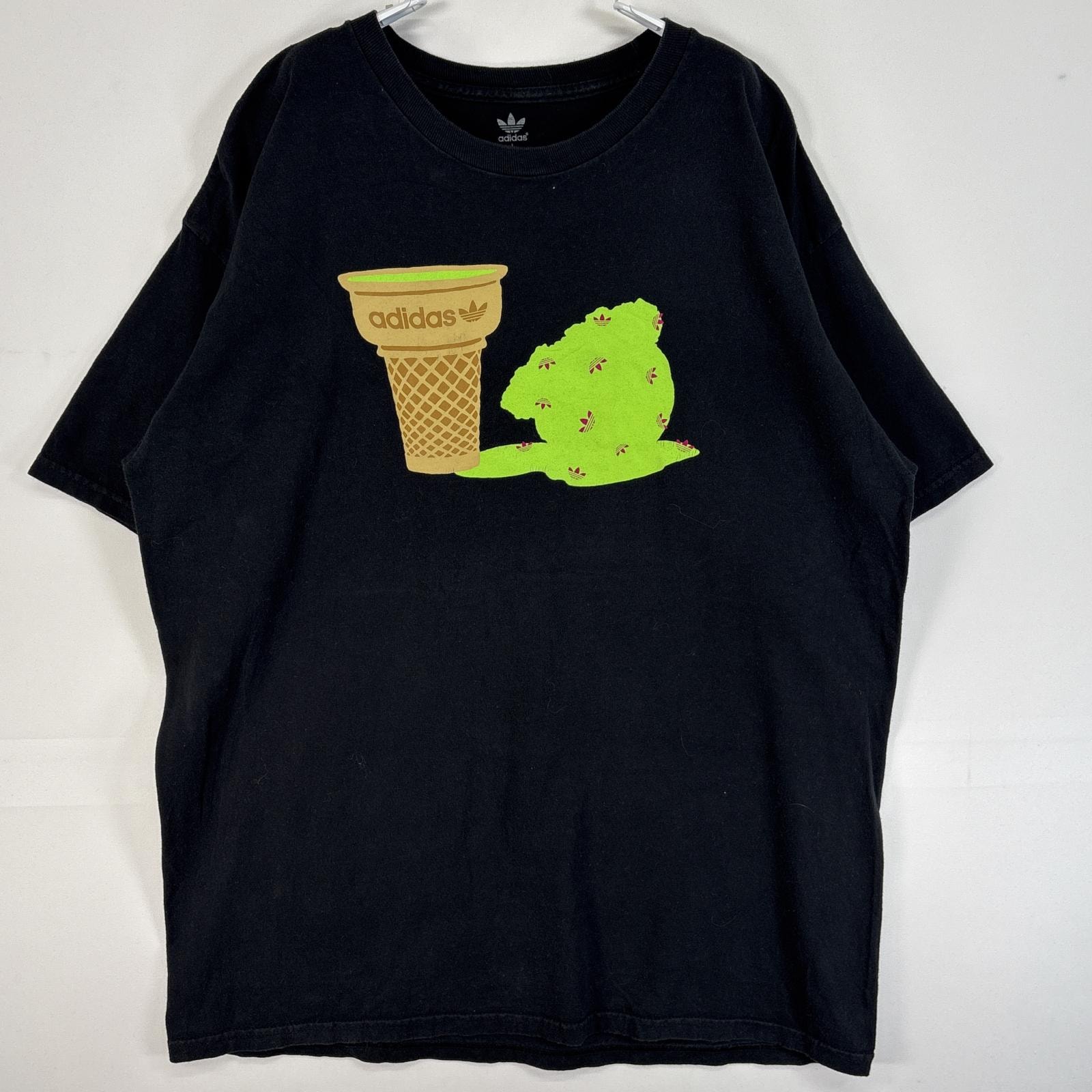 古着 アディダス adidas 半袖Tシャツ プリント トレフォイル ロゴ アイスクリーム イラスト クルーネック 肉厚 L ブラック メンズ