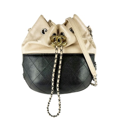 シャネル CHANEL ショルダーバッグ レザー ベージュ/ブラック レディース【中古】 z10702