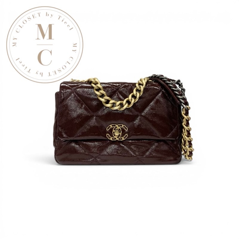 シャネル CHANEL CHANEL19 バッグ ショルダーバッグ ボルドー ゴールド シルバー ラージ ハンドバッグ ココマーク ターンロック チェーン