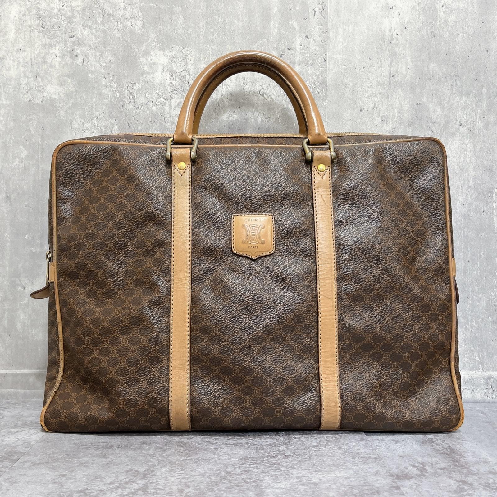 【CELINE】セリーヌ マカダム柄 ボストンバッグ 旅行バッグ PVC レザー ブラウン キャメル トリオンフロゴ イタリア製 ヴィンテージ 大容量
