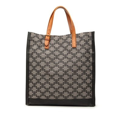 セリーヌ トリオンフ トートバッグ ハンドバッグ グレー ブラウン キャンバス レザー レディース CELINE 中古