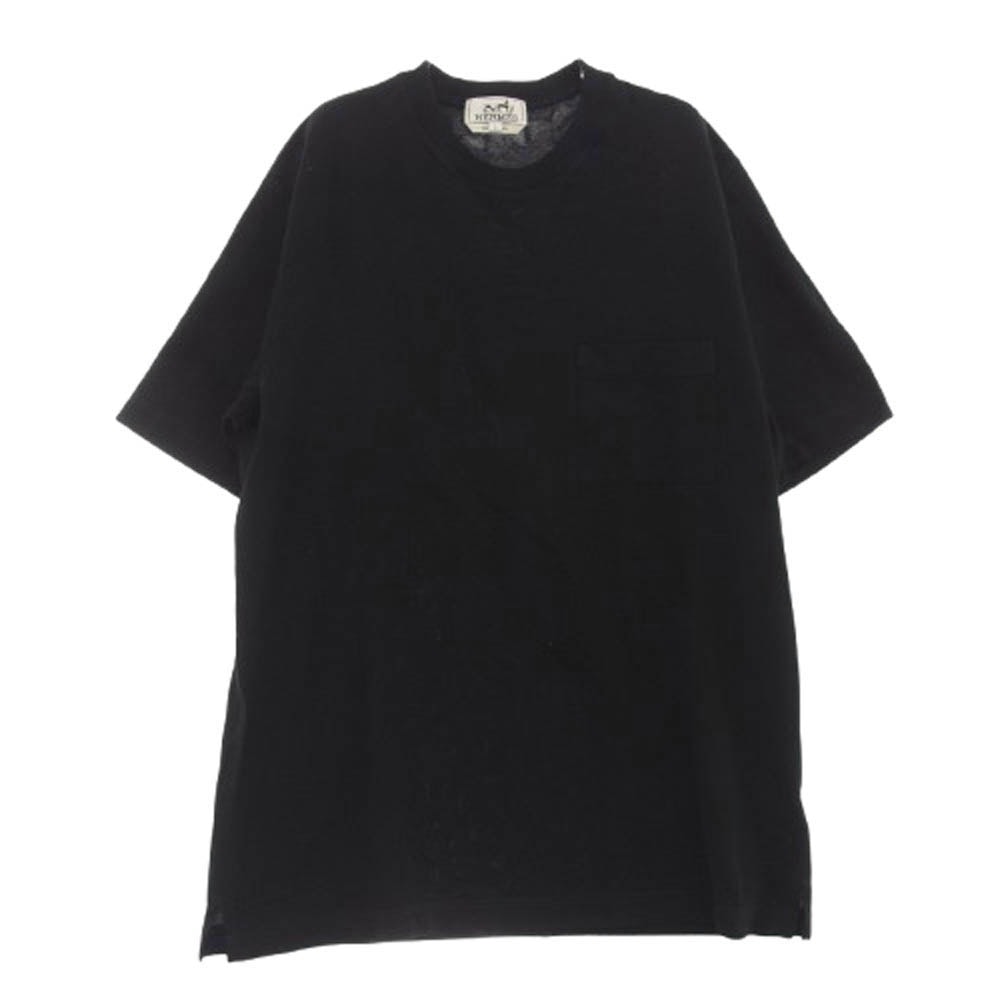 HERMES エルメス Tシャツ イタリア製 コットンジャージー リラックスフィット クルーネック Hロゴ刺繍 半袖 Tシャツ ブラック系【中古】