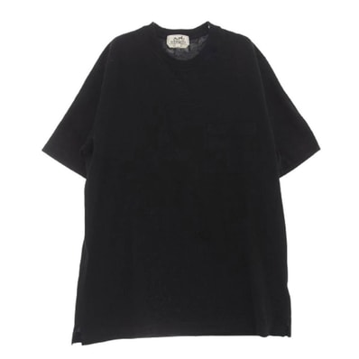HERMES エルメス Tシャツ イタリア製 コットンジャージー リラックスフィット クルーネック Hロゴ刺繍 半袖 Tシャツ ブラック系【中古】
