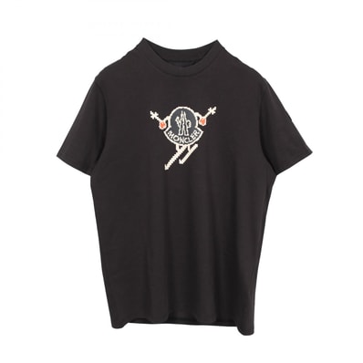モンクレール MONCLER ロゴプリント クルーネック 半袖Tシャツ 衣料品 トップス コットン メンズ ブラック系 【中古】