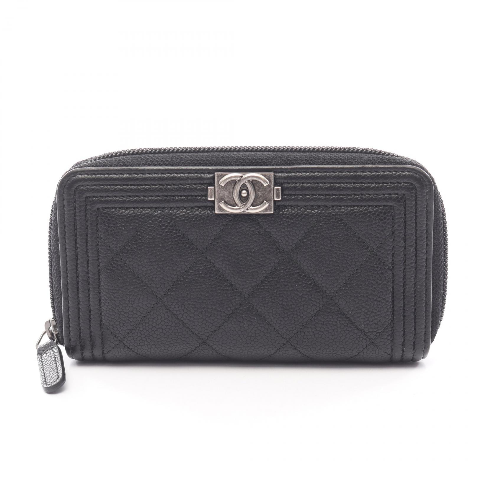 シャネル CHANEL ボーイシャネル ジップ ウォレット ラウンド財布 財布 レザー レディース ブラック系 A80566 【中古】