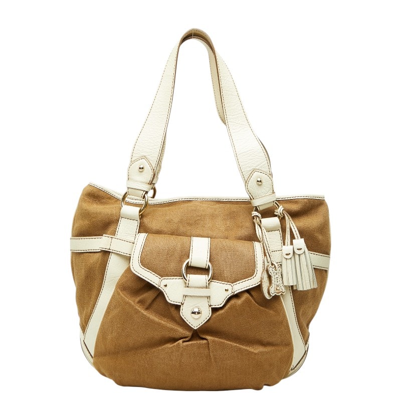 セリーヌ ハンドバッグ 肩掛け ショルダーバッグ ブラウン ホワイト キャンバス レザー レディース CELINE 【中古】
