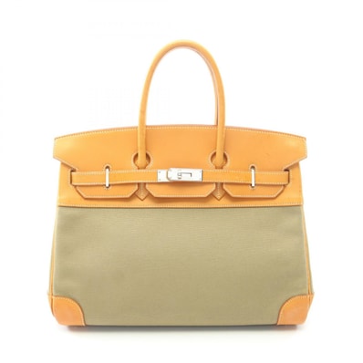 エルメス HERMES バーキン35 ハンドバッグ バッグ キャンバス レザー トワルオフィシェ / ヴォーバレニア ヴォーバレニア ナチュラル □K刻印(2007年製造) レディース カーキ系 / ブラウン系 【中古】