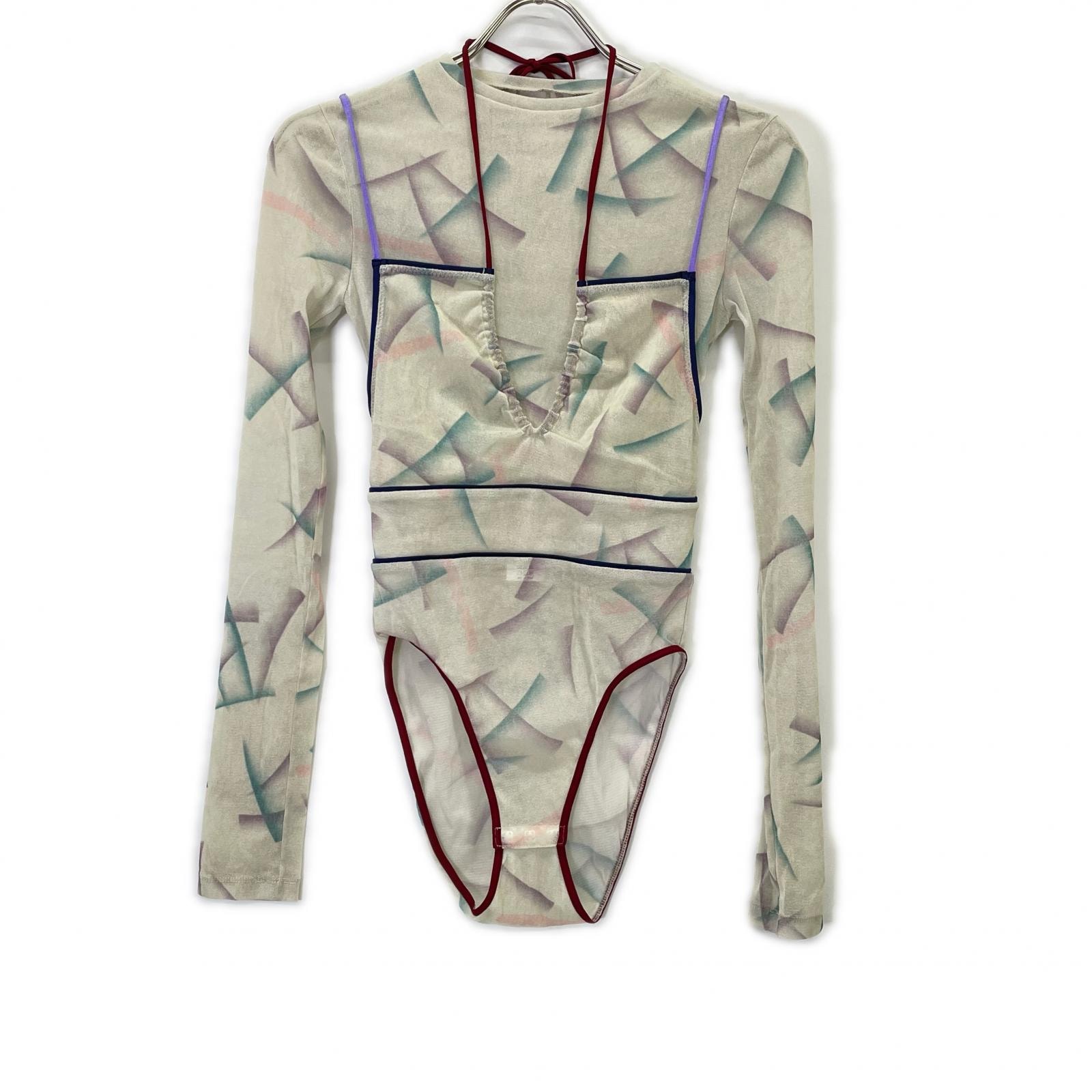 フミカウチダ FU-S-TP005 IVORY FLOCKY PRINTED TULLE DOUBLE-FRONT BODYSUIT 36