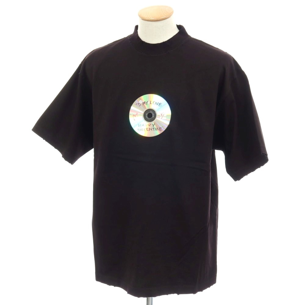 【中古】バレンシアガ BALENCIAGA ダメージ加工 コットン CD 半袖Tシャツ ブラック【サイズS】【メンズ】