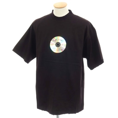 【中古】バレンシアガ BALENCIAGA ダメージ加工 コットン CD 半袖Tシャツ ブラック【サイズS】【メンズ】