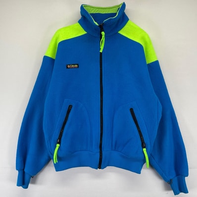 古着 90's/90年代 コロンビア Columbia USA製 フリース ジャケット フルジップ ワンポイントロゴ 短丈 L ブルー系 ツートン レディース