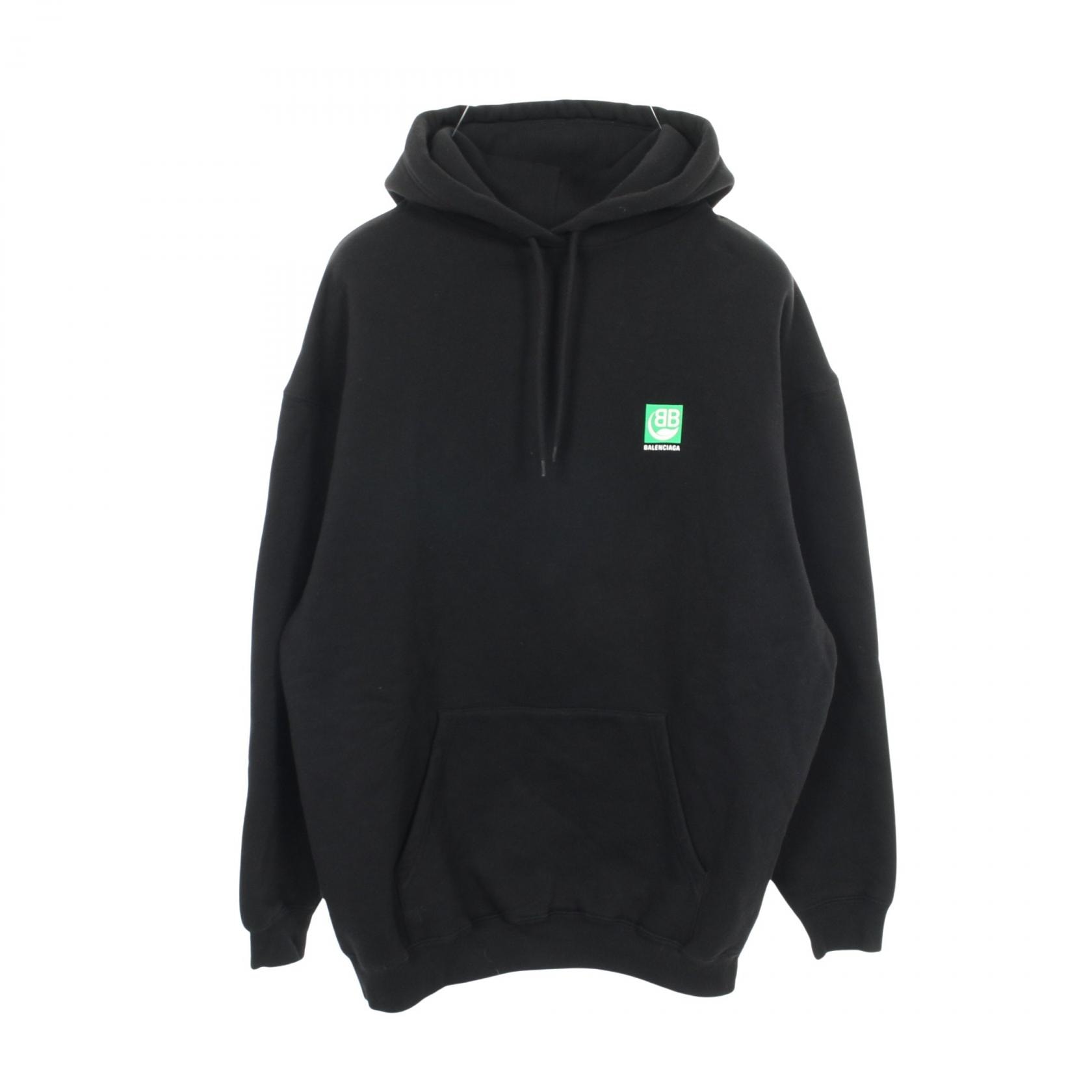 バレンシアガ BALENCIAGA ロゴプリント パーカー 衣料品 トップス コットン メンズ ブラック系 / グリーン系 【中古】