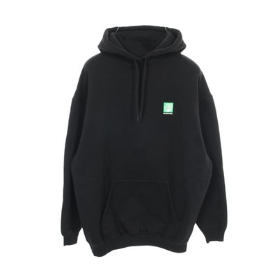 バレンシアガ BALENCIAGA ロゴプリント パーカー 衣料品 トップス コットン メンズ ブラック系 / グリーン系 【中古】