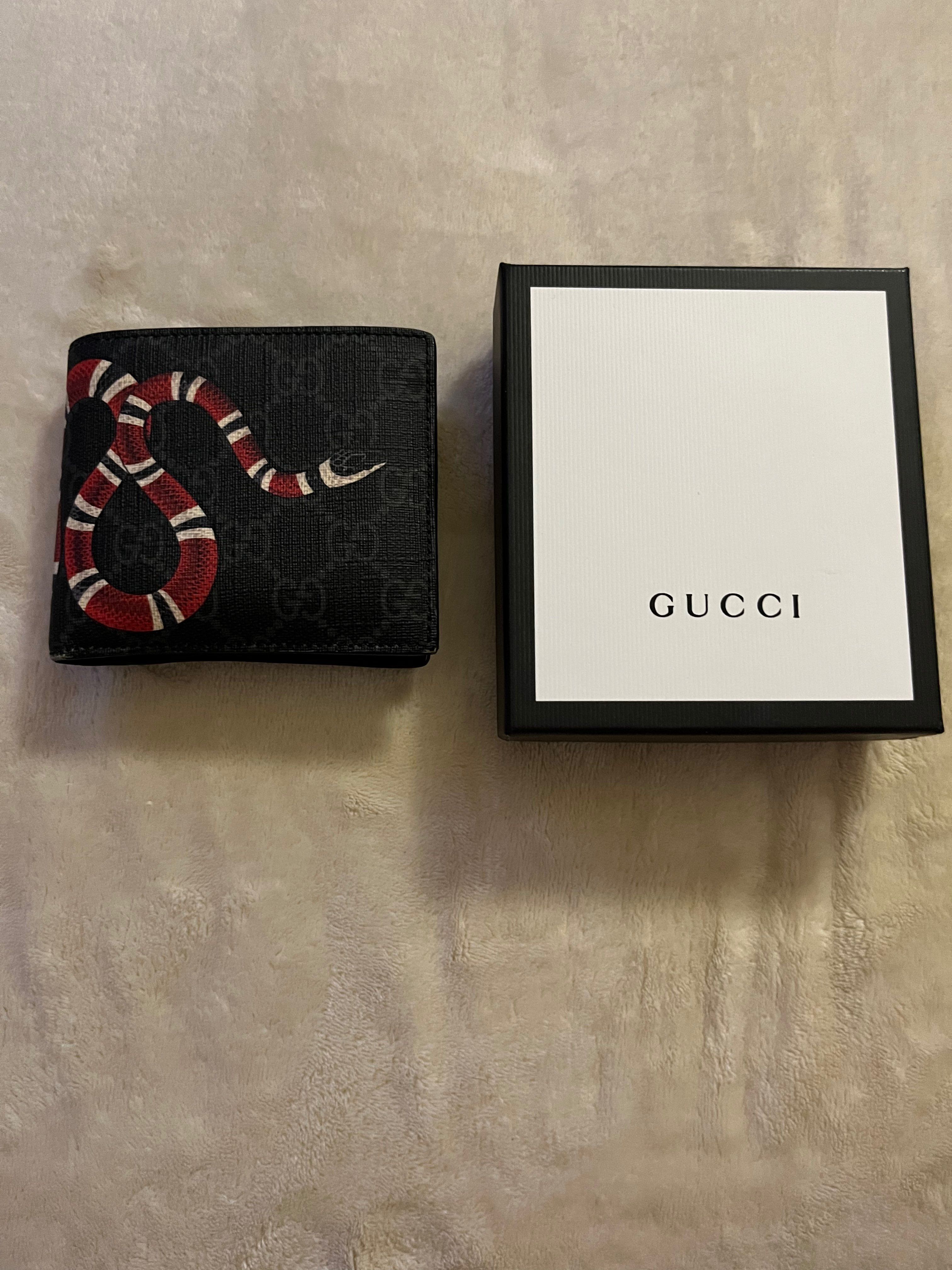 GUCCI Kingsnake Print GG Supreme Coin Wallet "Black"