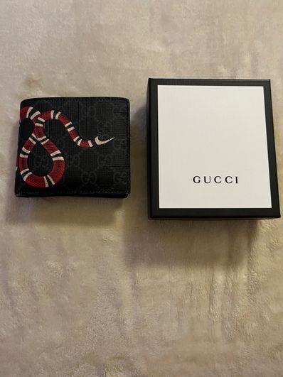 GUCCI Kingsnake Print GG Supreme Coin Wallet "Black"