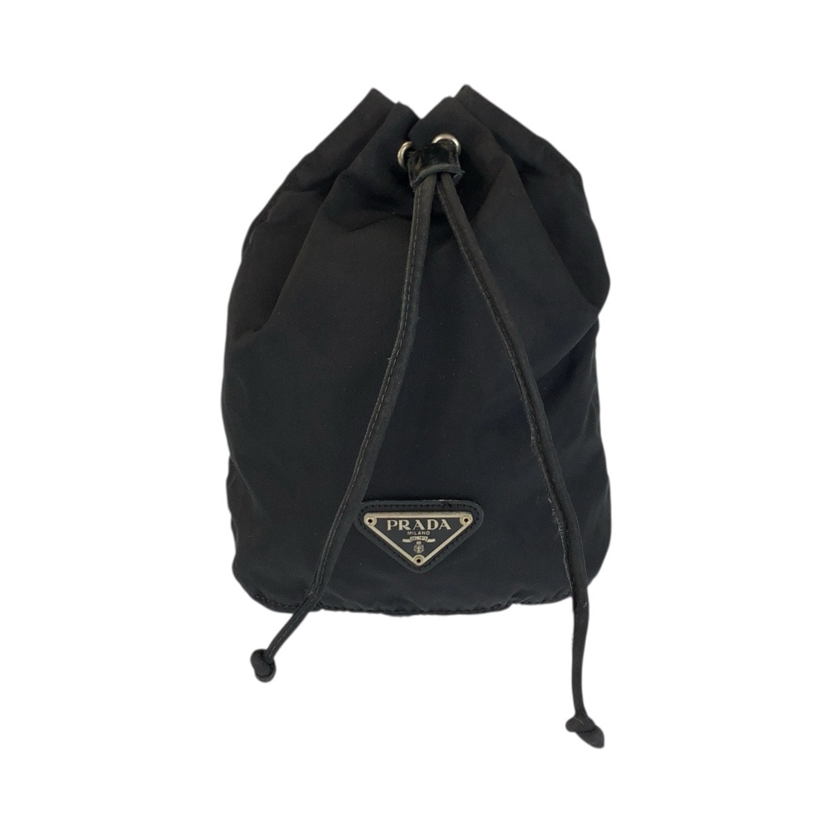 PRADA プラダ テスート 三角ロゴプレート ブラック 黒 シルバー金具 ナイロン ポーチ 巾着 601551 【中古】