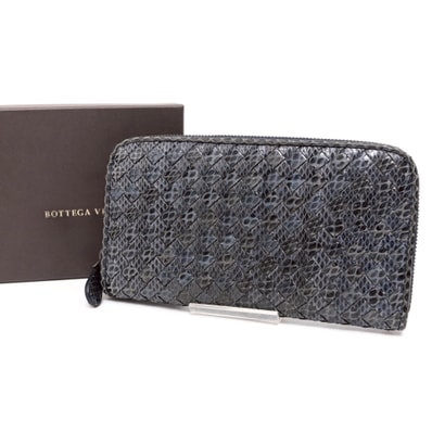【極美品】ボッテガ 長財布 ラウンドファスナー イントレチャート パイソン