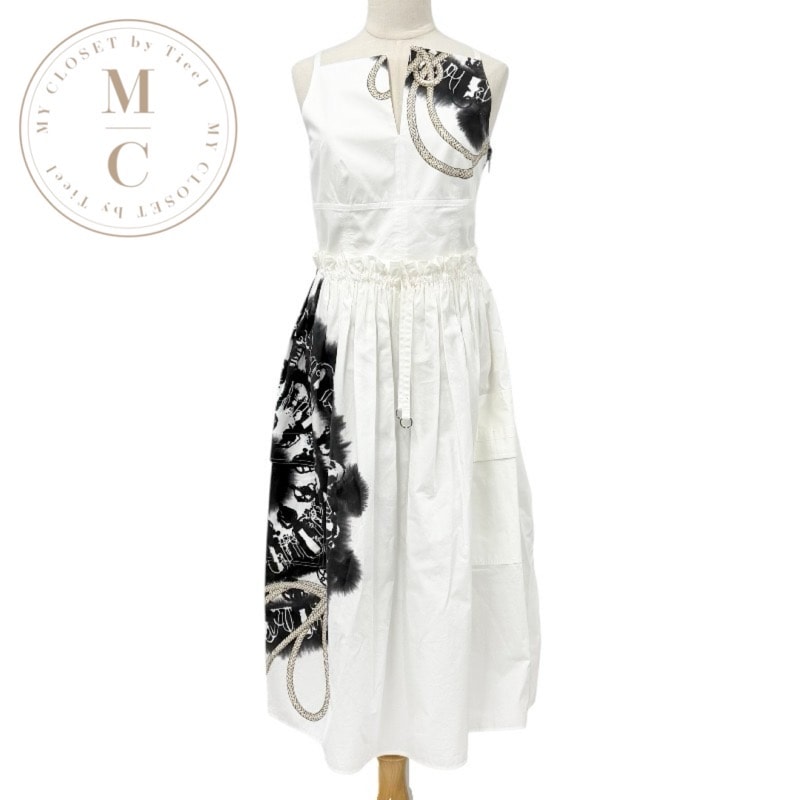 エルメス HERMES ワンピース コットン ホワイト ブラック ベージュ シルバー エルメス 22SS ノースリーブ ワンピース サイドジップ 未使用