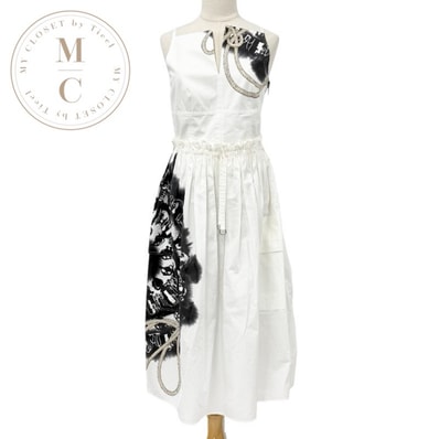 エルメス HERMES ワンピース コットン ホワイト ブラック ベージュ シルバー エルメス 22SS ノースリーブ ワンピース サイドジップ 未使用