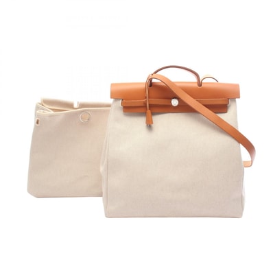 エルメス HERMES エールバッグMM エクリュ ナチュラル 2WAY ハンドバッグ バッグ トワルアッシュ / ヴァッシュハンター トワルアッシュ ベージュ □F刻印(2002年製造) レディース ベージュ系 / ブラウン系
