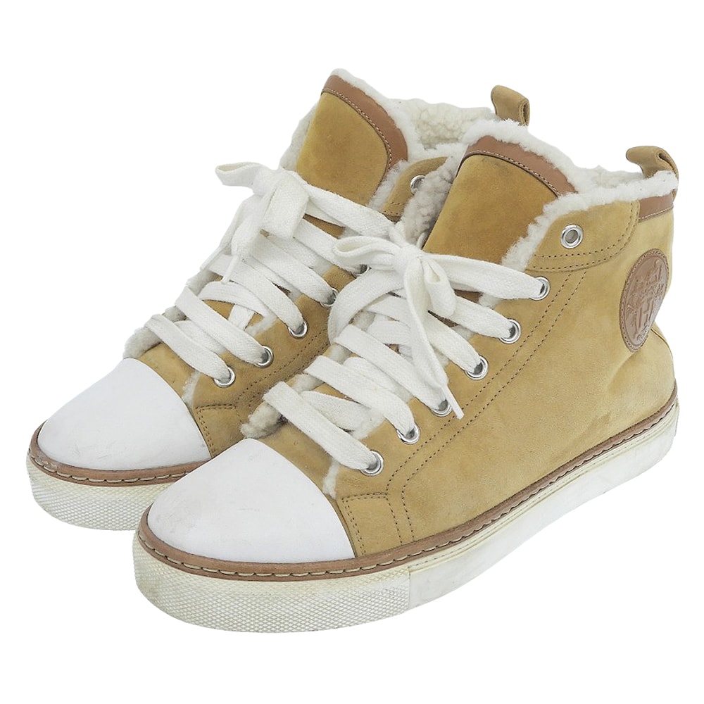 エルメス ジミー スウェード ムートン ハイカット スニーカー シューズ レディース ベージュ36 36