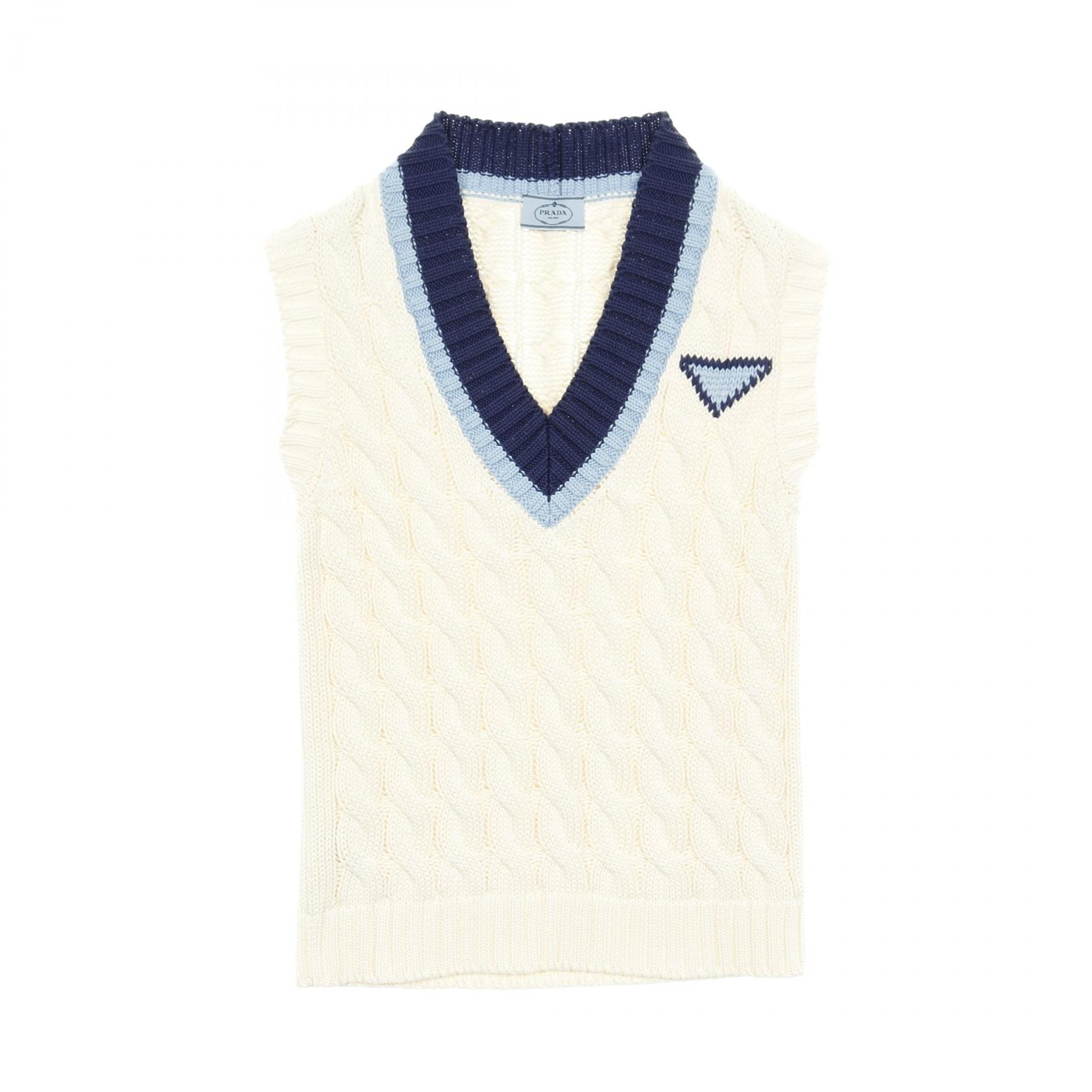 プラダ PRADA ニット ベスト 衣料品 トップス コットン レディース ホワイト系 / ブルー系 P29837 【中古】