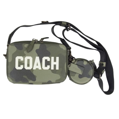 COACH コーチ CZ007 ポーチ付き チャーター クロスボディ 19 カモ プリント アンド グラフィック ショルダーバッグ カーキ系【中古】