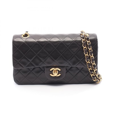 シャネル CHANEL マトラッセ Wフラップ ショルダーバッグ バッグ ラムスキン(羊革) レディース ブラック系 【中古】