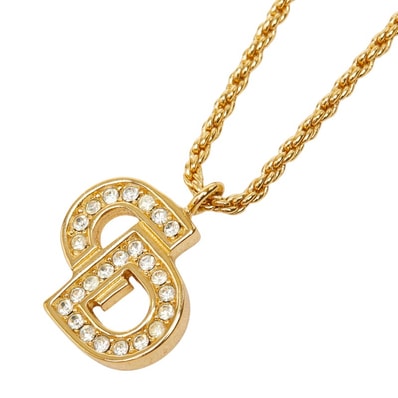 ディオール CDロゴ ペンダント ネックレス ゴールド メッキ ラインストーン レディース Dior 中古