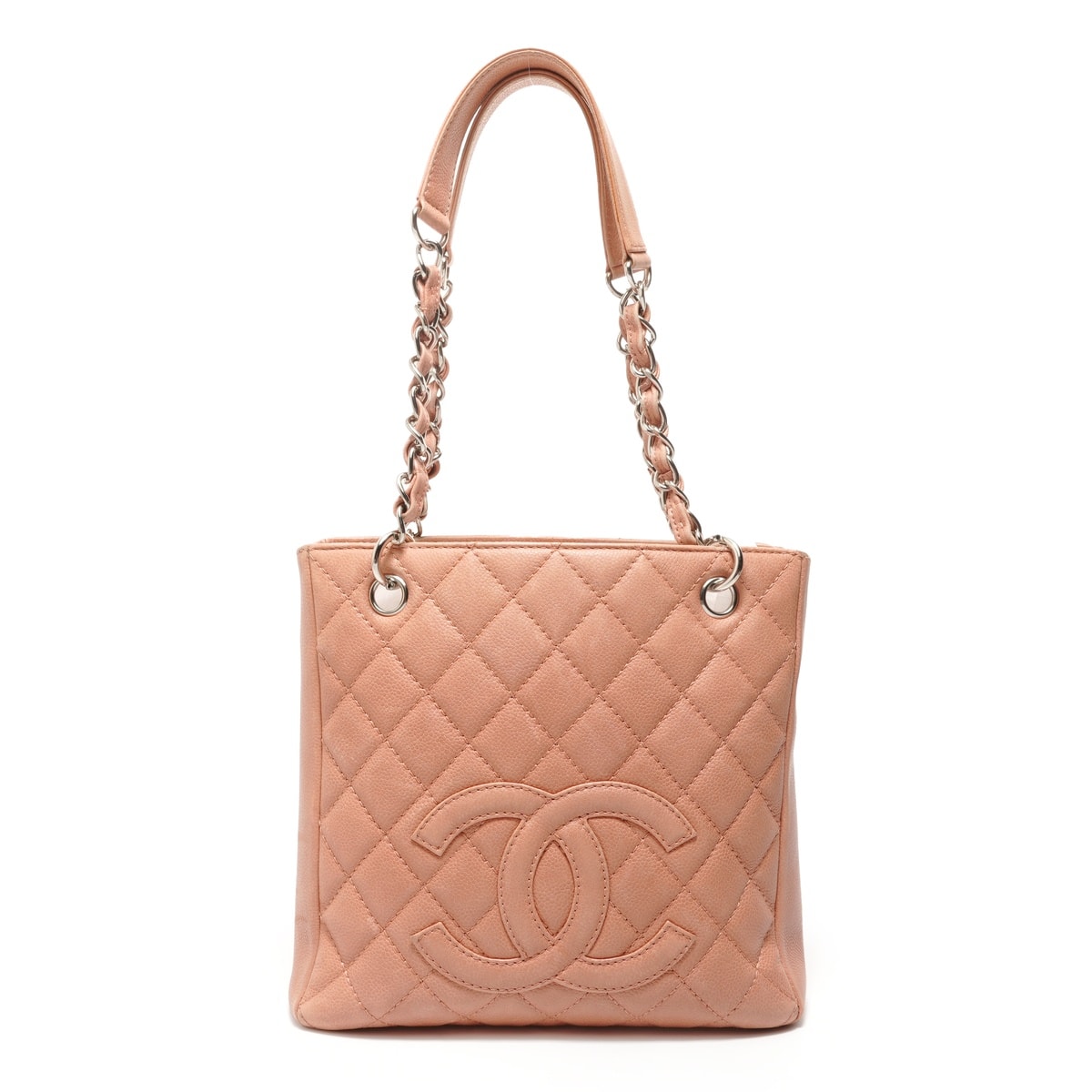 シャネル CHANEL 12番台 2008-2009 キャビアスキン プチ・ショッピング・トート サーモンピンク ショルダーバッグ【中古】