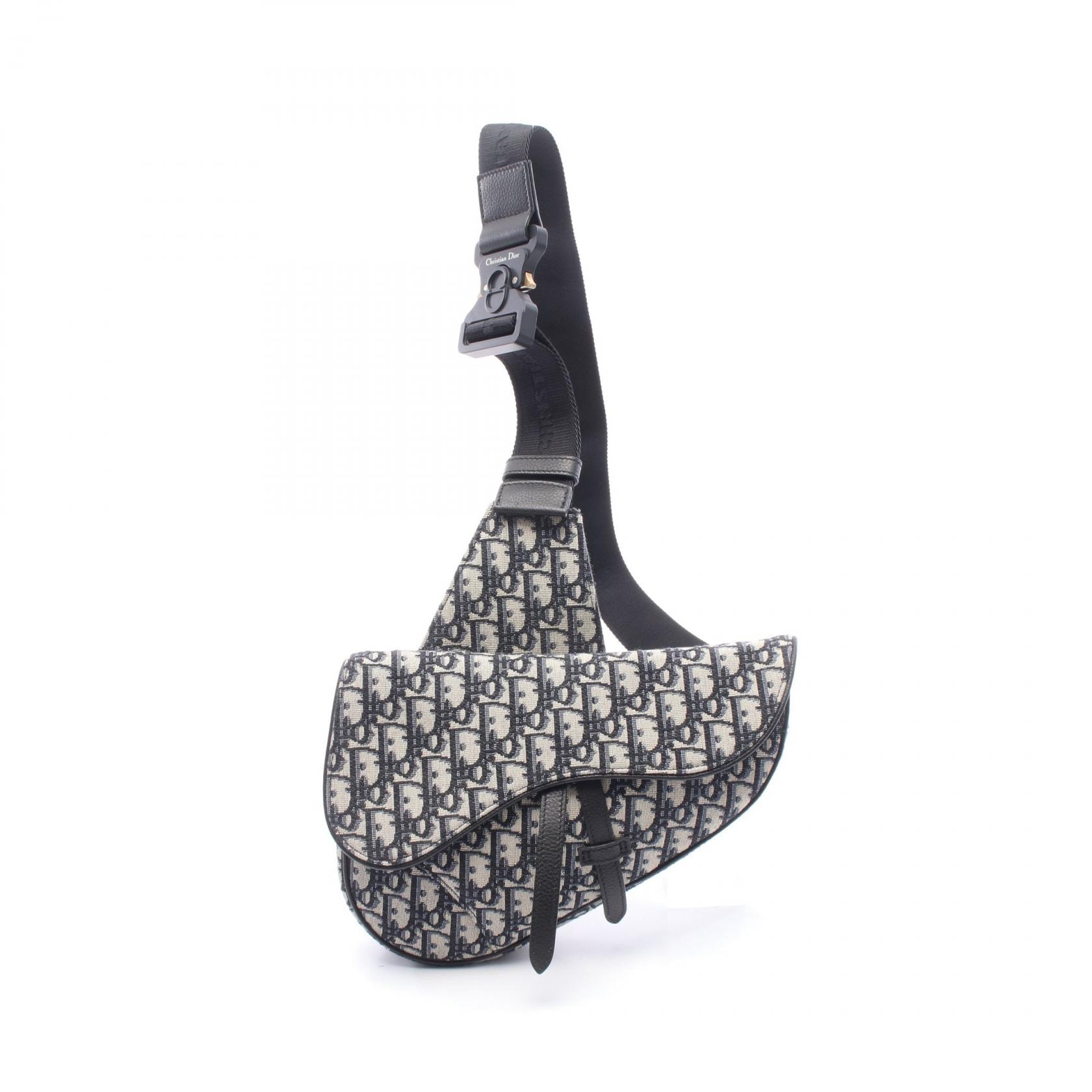 ディオール Dior SADDLE サドル オブリーク ジャガード ウエストバッグ ボディバッグ バッグ キャンバス レザー メンズ ネイビー系 / ベージュ系 / ブラック系 【中古】