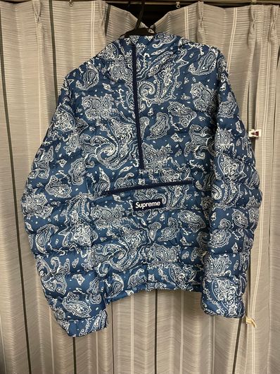 Supreme Micro Down Half Zip Hooded Pullover "Blue Paisley"