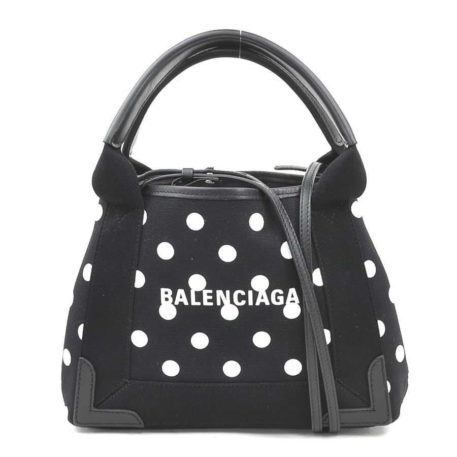 バレンシアガ BALENCIAGA ハンドバッグ ショルダーバッグ ネイビーカバスXS キャンバス/レザー ブラック/ホワイト レディース 390346【中古】 h32483k