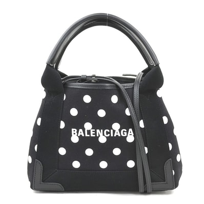バレンシアガ BALENCIAGA ハンドバッグ ショルダーバッグ ネイビーカバスXS キャンバス/レザー ブラック/ホワイト レディース 390346【中古】 h32483k