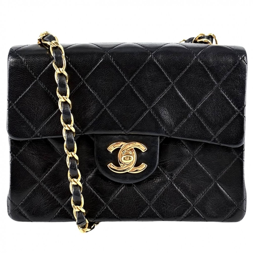 CHANEL シャネル ショルダーバッグ ミニマトラッセ チェーン ターンロック 肩掛け 斜め掛け Mini Matelasse ヴィンテージ ココマーク ラムスキン    ブラック 黒 ゴールド金具 レディース【中古品】