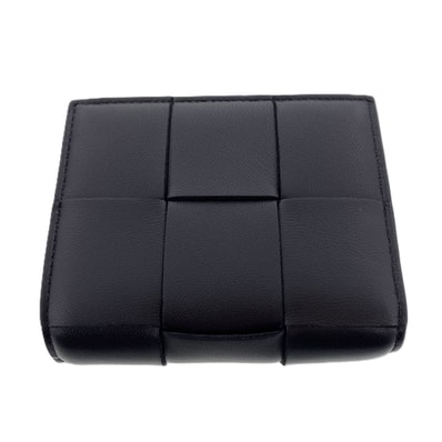【値下げ】BOTTEGAVENETA ボッテガヴェネタ マキシイントレチャート 二つ折り財布 二つ折り財布 742698 レザー ブラック レディース【中古】
