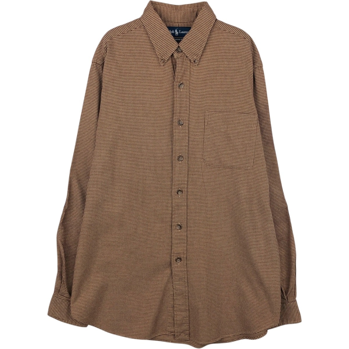 古着 ラルフローレン Ralph Lauren CLASSIC FIT 千鳥格子柄 長袖 ボタンダウン ライトネルチェックシャツ メンズL相当/eaa650257