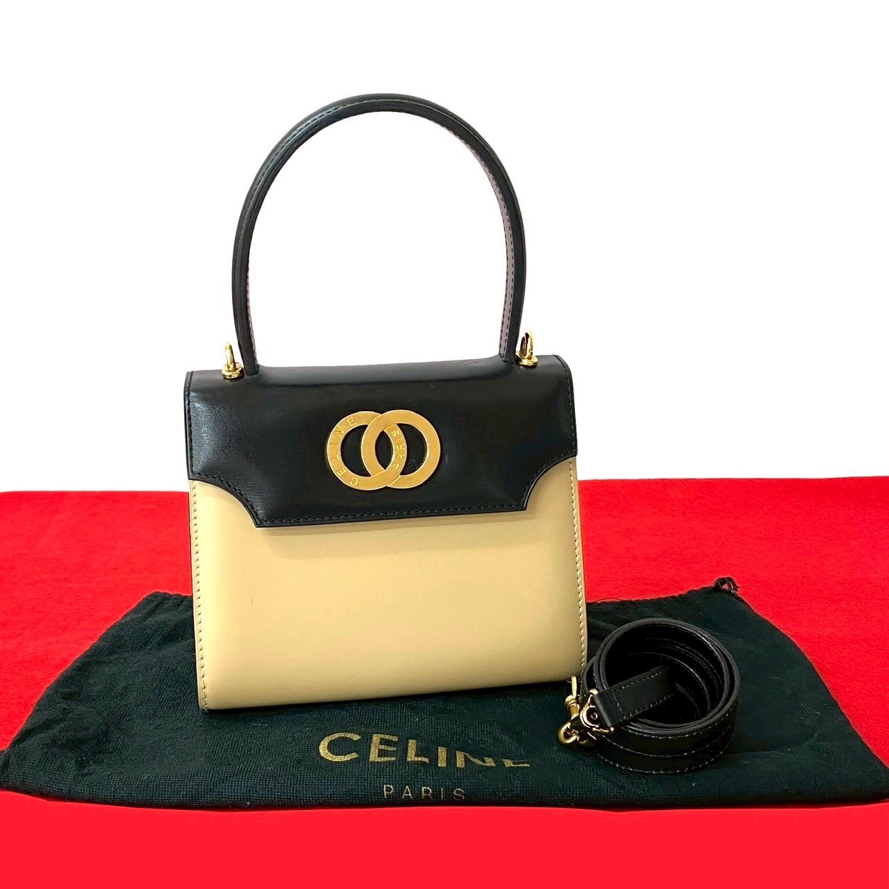 CELINE セリーヌ サークルロゴ 金具 カーフ レザー ショルダーバッグ ブラック
 32523