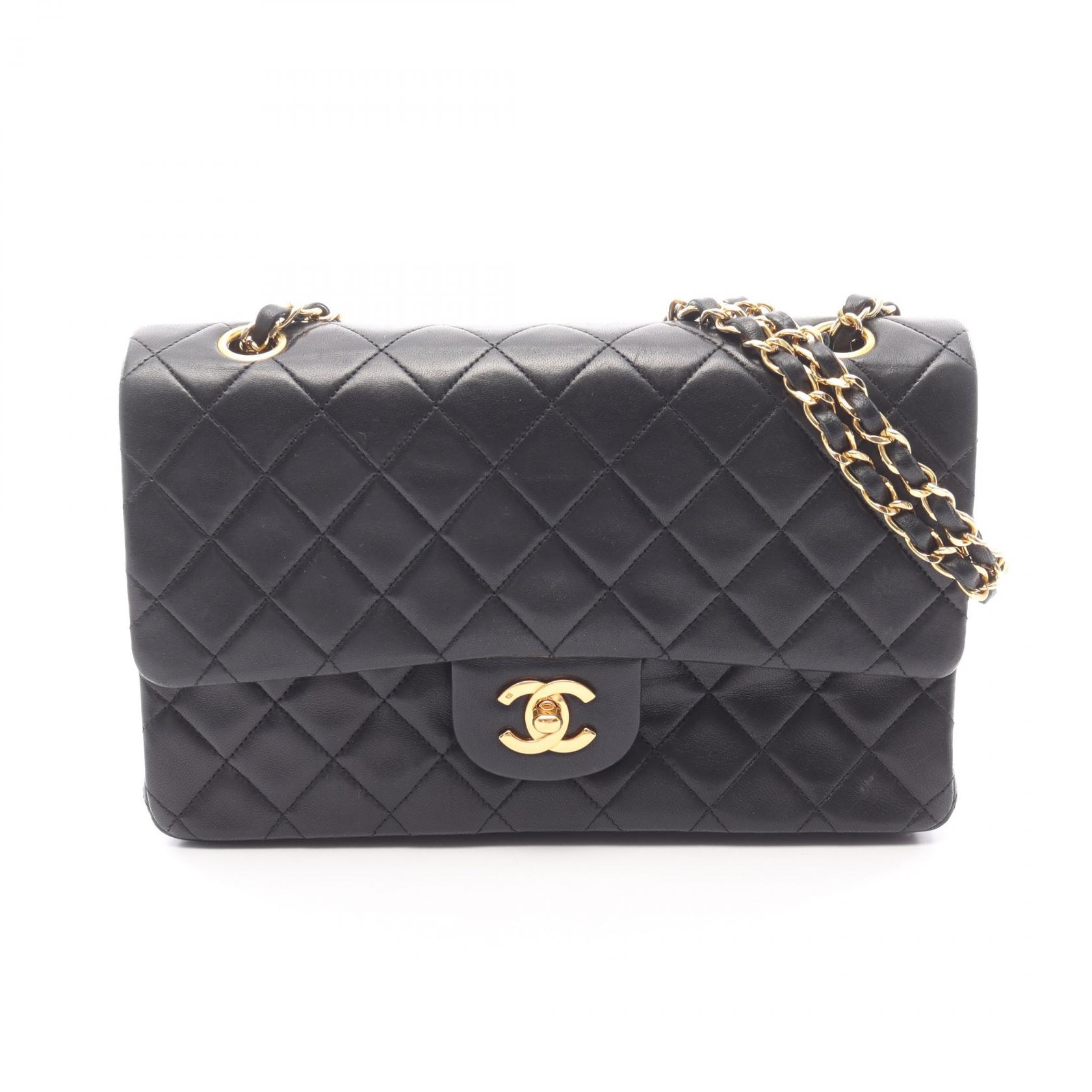 シャネル CHANEL マトラッセ Wフラップ ショルダーバッグ バッグ ラムスキン(羊革) レディース ブラック系 【中古】