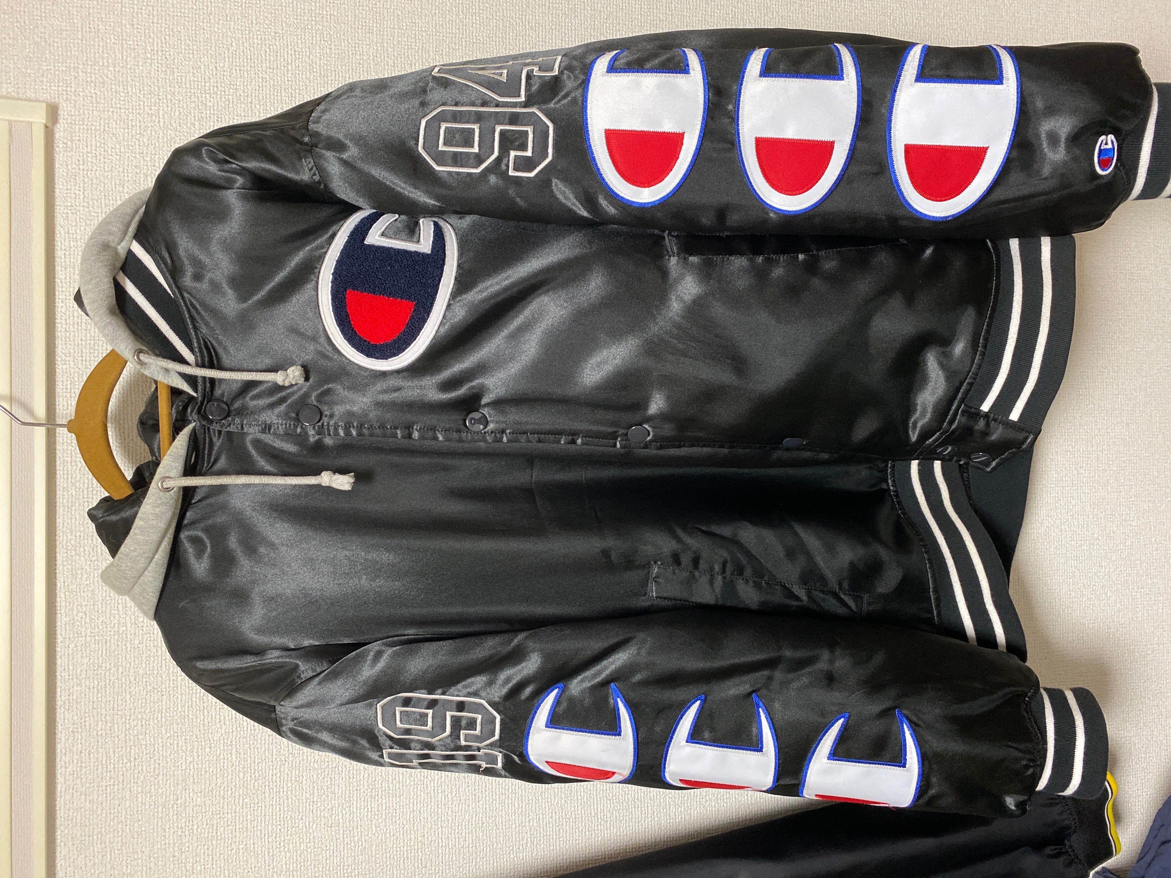 Supreme / Champion® Hooded Satin Varsity Jacket "Black"