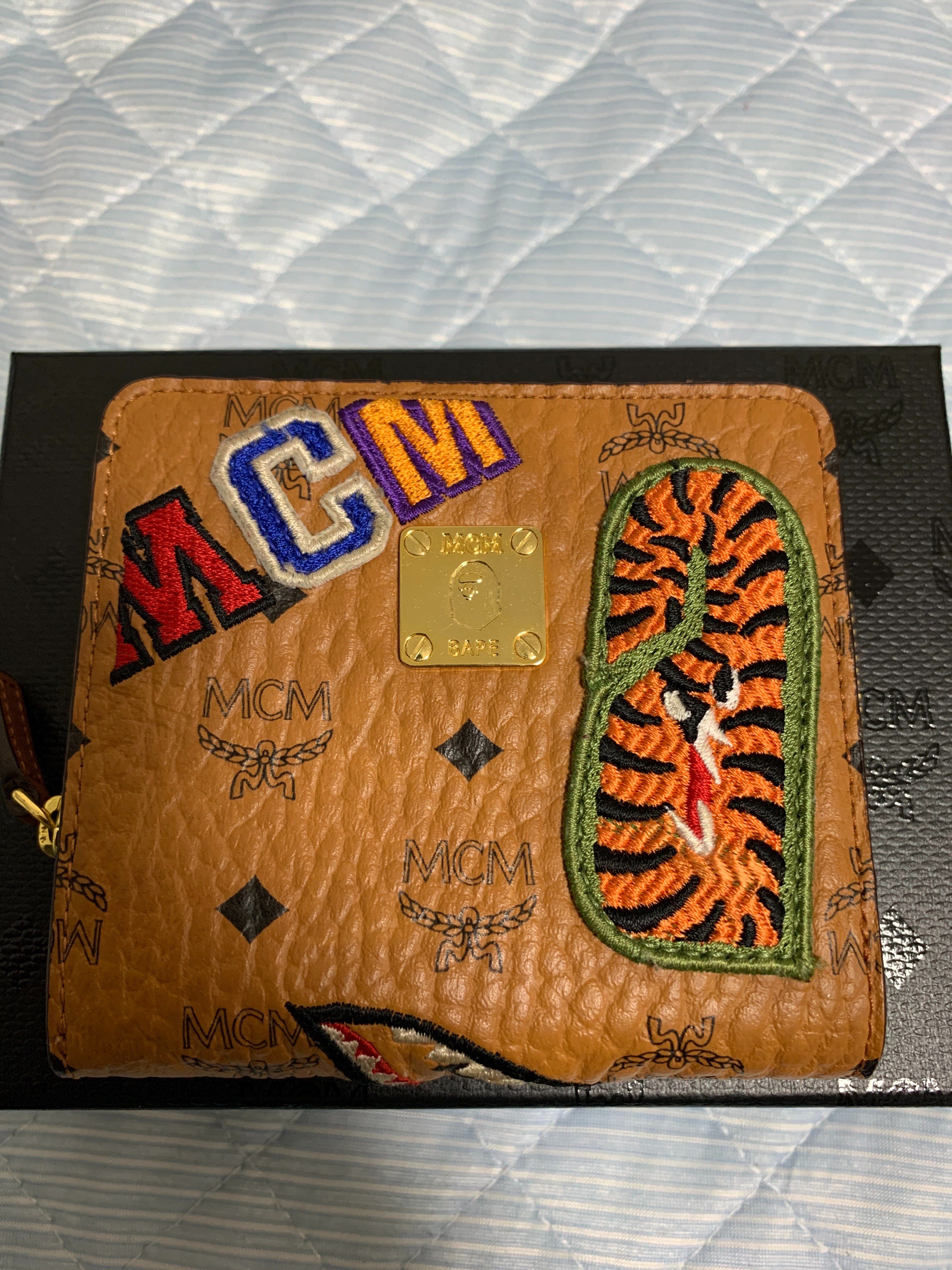 A BATHING APE / MCM Shark Zip Wallet Visetos Mini Cognac "Brown"