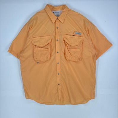 古着 コロンビア Columbia 半袖シャツ フィッシング PFG アウトドア 胸ポケット ショートスリーブ XL オレンジ系 メンズ