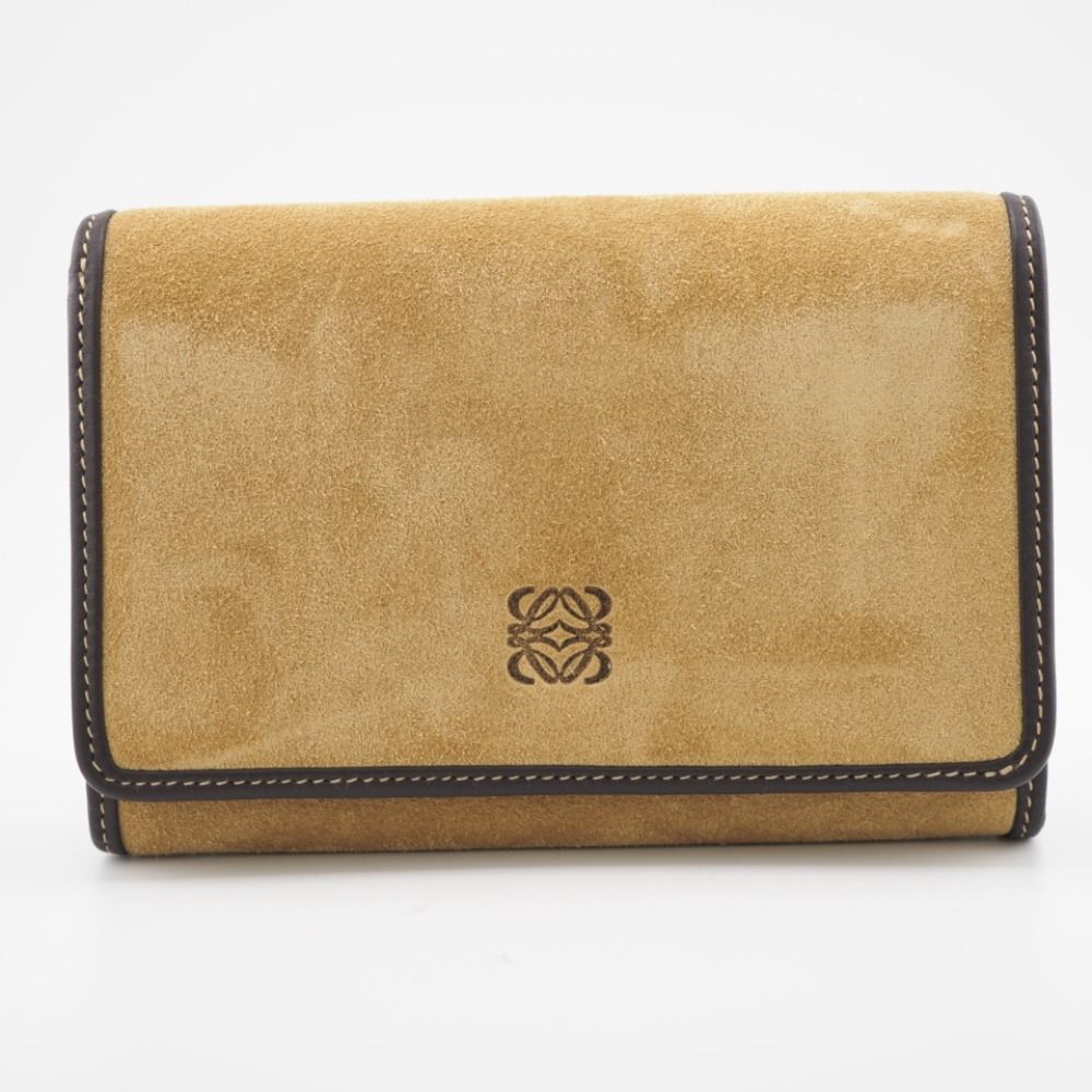 ロエベ LOEWE 二つ折り財布 スウェード アナグラム ベージュ