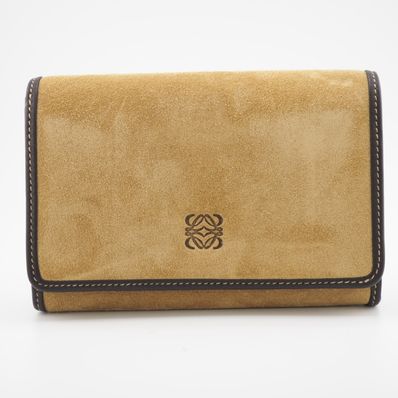 ロエベ LOEWE 二つ折り財布 スウェード アナグラム ベージュ
