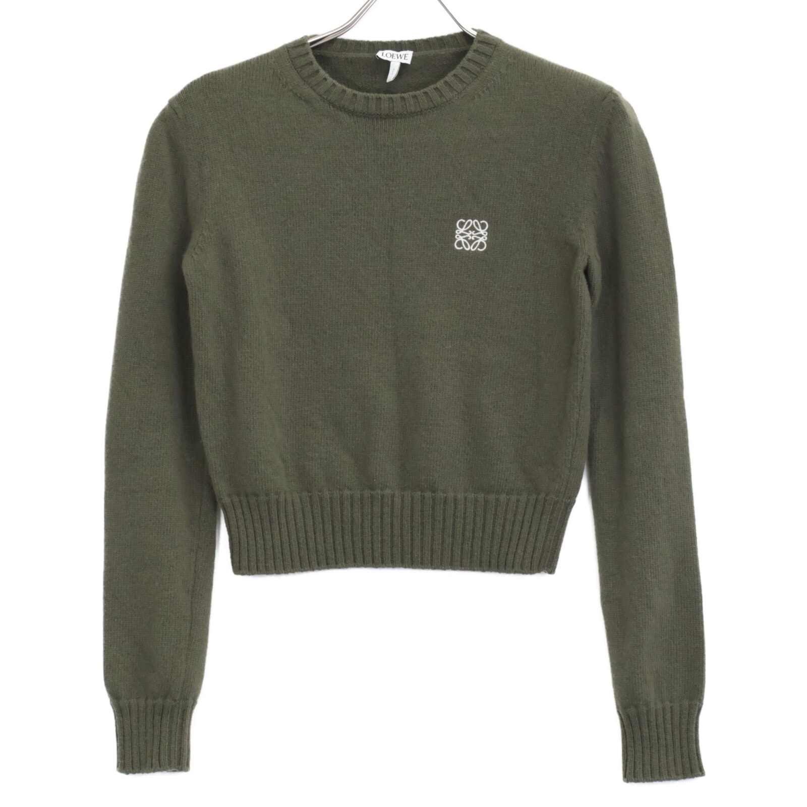 ロエベ ｶｰｷ ｱﾅｸﾞﾗﾑ刺繍 ｸﾙｰﾈｯｸ ﾆｯﾄ XS